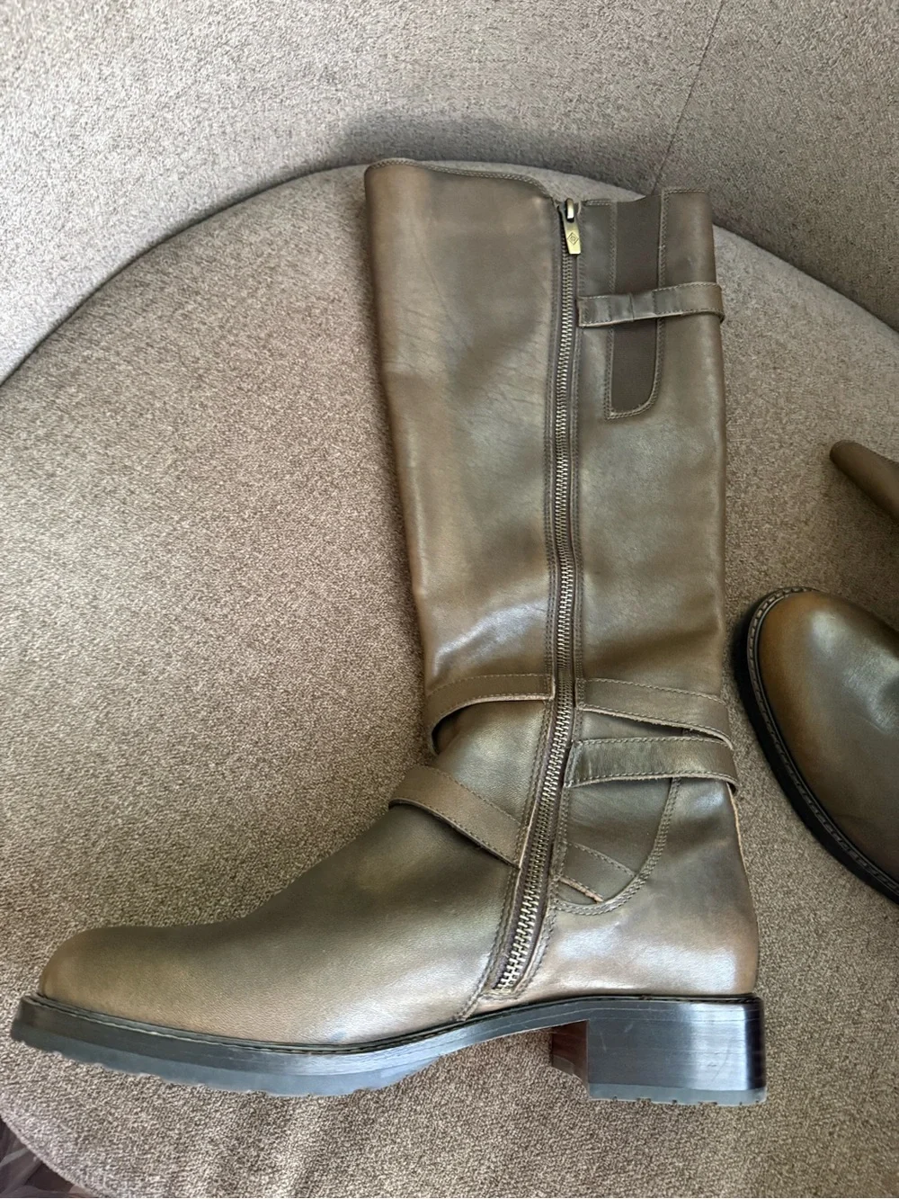 Donald J. Pliner Brown Leather Over-the-Knee Buckle Boots